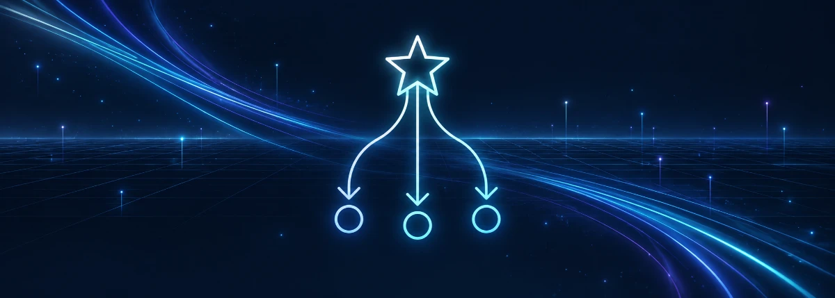 1つの星から3本の矢印が分かれるアイコン
