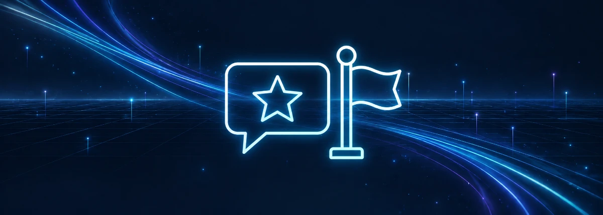 星が入った吹き出しと、報告の旗のアイコン